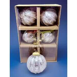 Tinsel & Fir Ornaments Silver Ball Mercury GlassKugel Style Set of 5